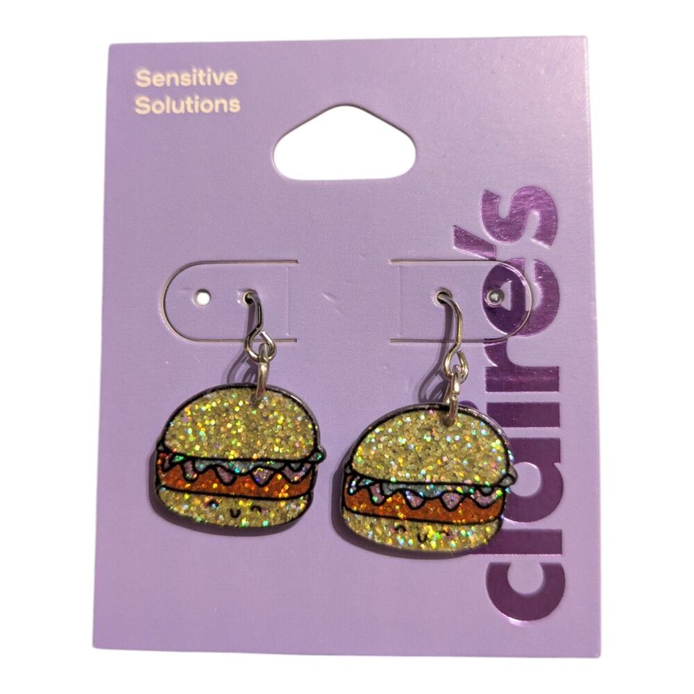 Glitter Burger Dangle Earrings Novelty Food Earrings Cute Hamburger Jewelry